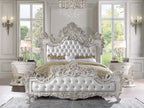 Acme BD01248EK-4PC Astoria grand Adara antique white finish wood faux leather french inspired ornate eastern king bedroom set
