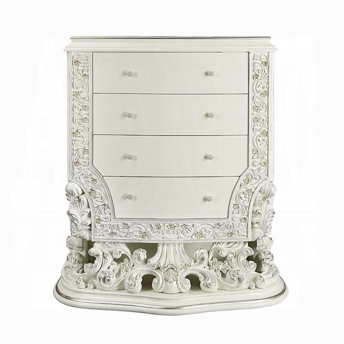 Acme BD01252 Astoria grand Adara antique white finish wood 4 drawer 58" tall chest