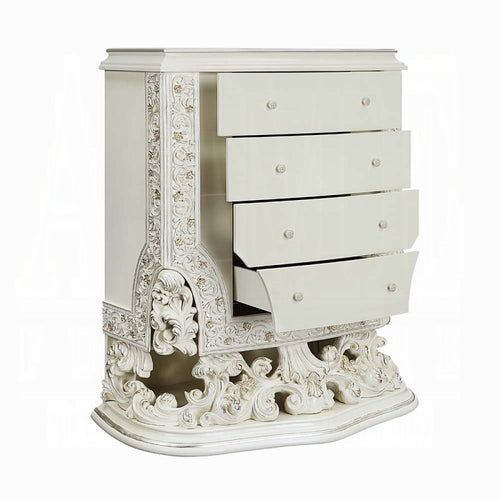 Acme BD01252 Astoria grand Adara antique white finish wood 4 drawer 58" tall chest
