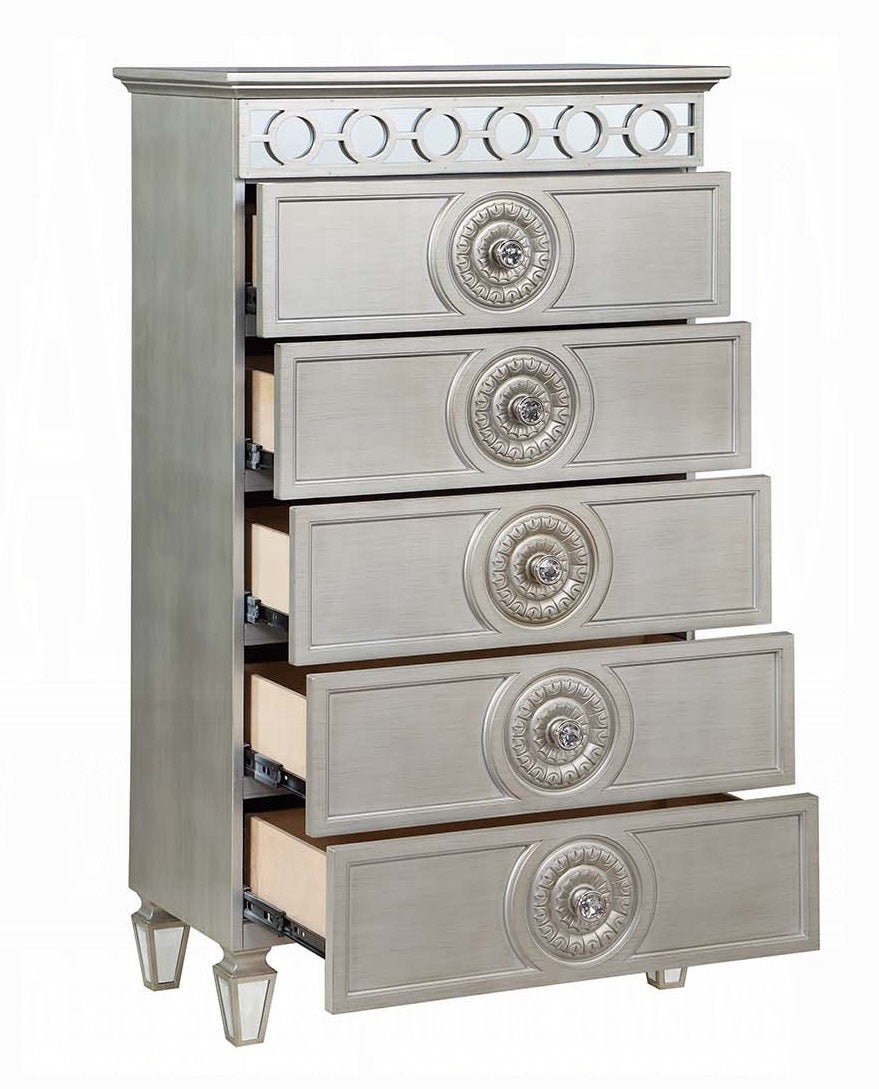 Acme BD01282 Varian silver and mirrored finish wood 5 drawer tall chest