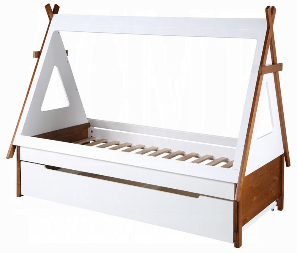 Acme BD01287T-88 Harriet bee loreen two tone white and oak finish wood Tee-pee tent style shaped twin bed with trundle
