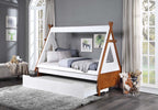 Acme BD01287T-88 Harriet bee loreen two tone white and oak finish wood Tee-pee tent style shaped twin bed with trundle