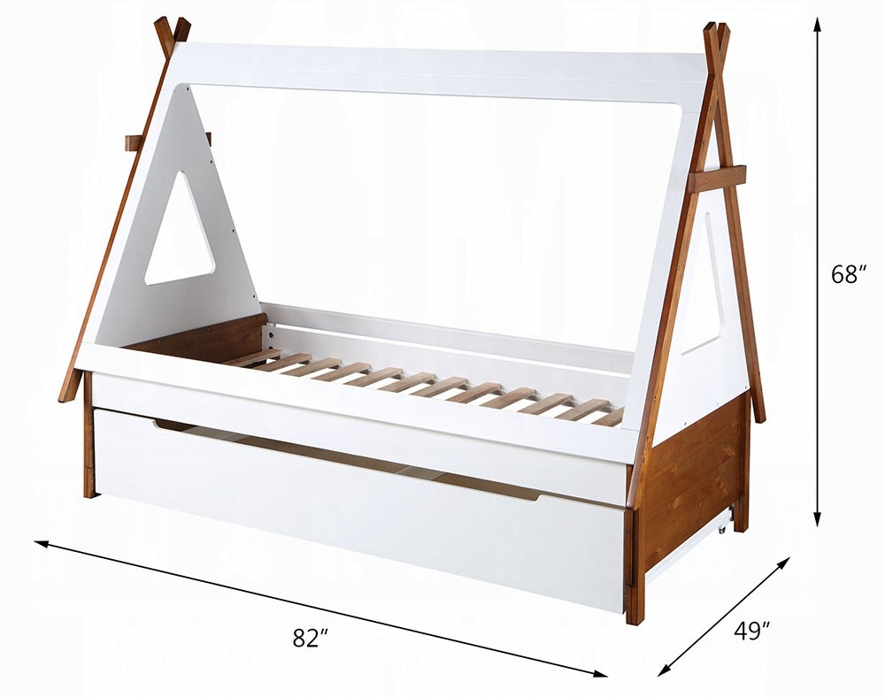 Acme BD01287T-88 Harriet bee loreen two tone white and oak finish wood Tee-pee tent style shaped twin bed with trundle