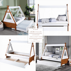 Acme BD01287T-88 Harriet bee loreen two tone white and oak finish wood Tee-pee tent style shaped twin bed with trundle