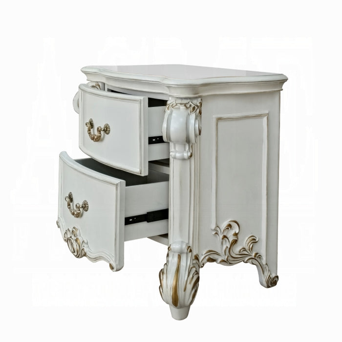 Acme BD01340 Vendome antique pearl finish wood queen 2 drawer bed side nightstand