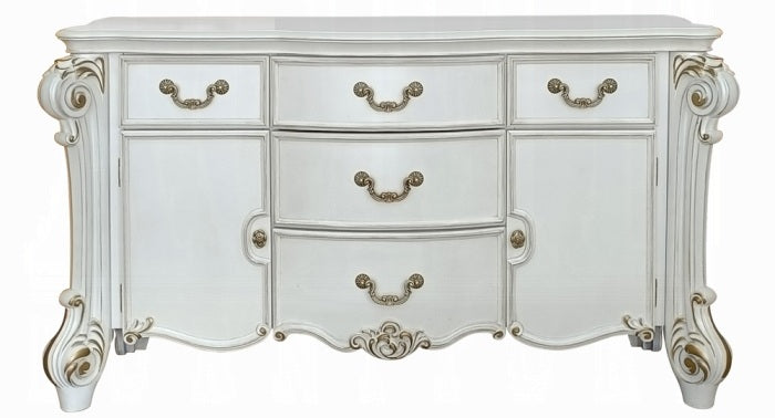 Acme BD01506Q-4PC 4 pc vendome antique pearl finish wood queen bedroom set tufted upholstery