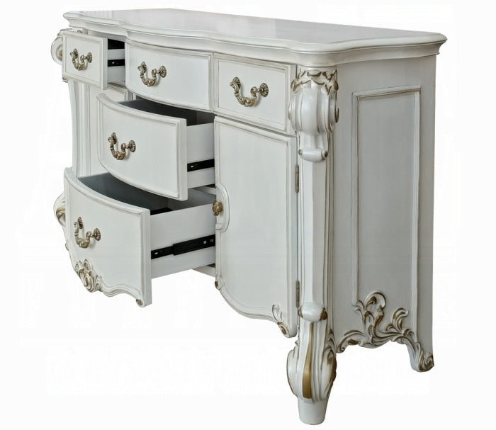 Acme BD01506Q-4PC 4 pc vendome antique pearl finish wood queen bedroom set tufted upholstery