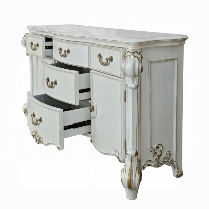 Acme BD01342 Vendome antique pearl finish wood queen 5 drawer dresser with 2 side cabinets