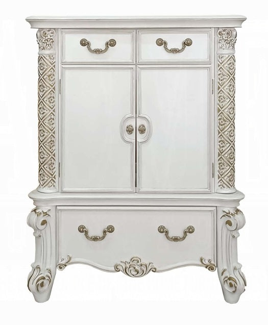 Acme BD01343 Vendome antique pearl finish wood queen 3 drawer tall chest with cabinet