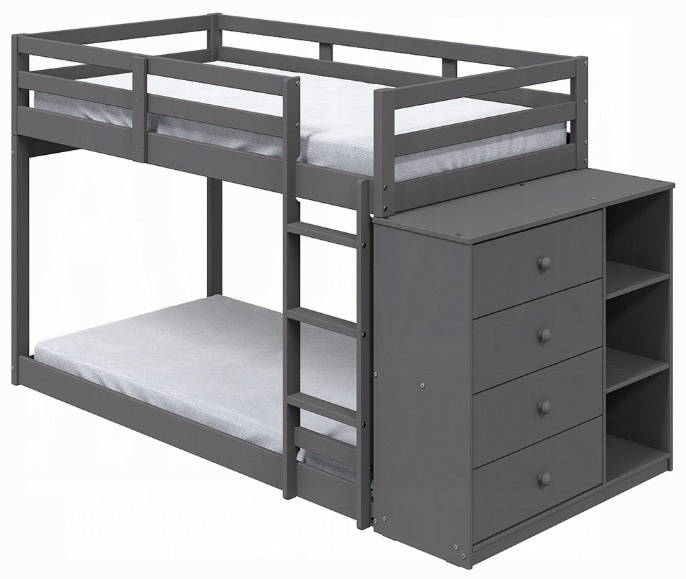 Acme BD01372 Harriet beee gaston grey finish wood twin over twin bunk bed set storage drawers and shelves