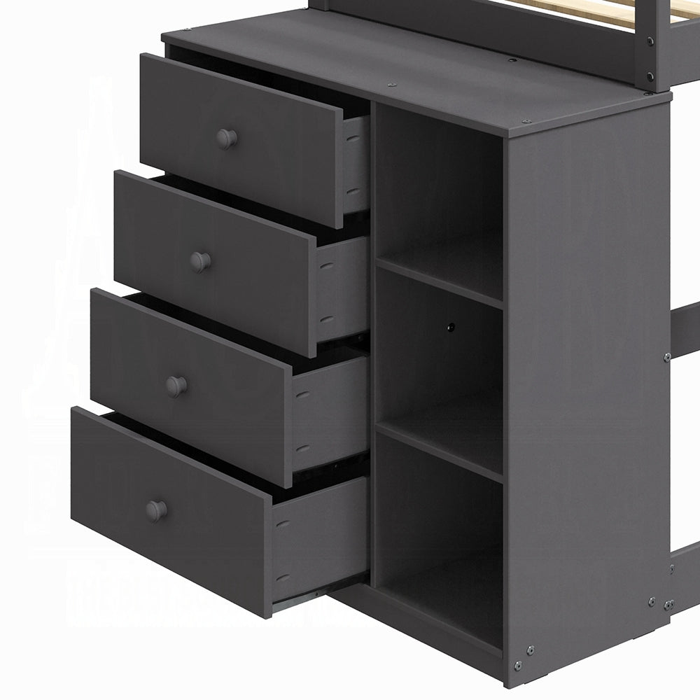 Acme BD01372 Harriet beee gaston grey finish wood twin over twin bunk bed set storage drawers and shelves