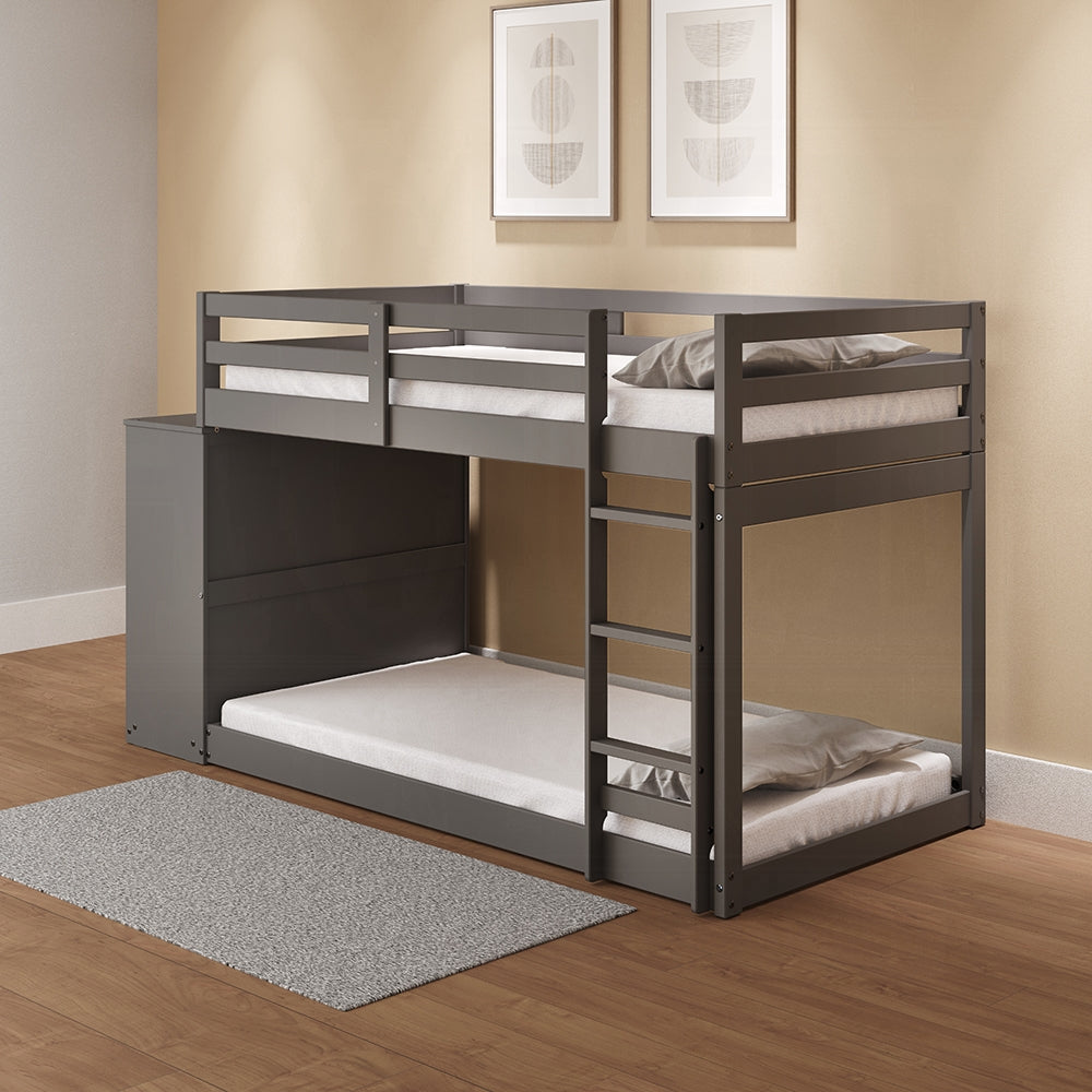 Acme BD01372 Harriet beee gaston grey finish wood twin over twin bunk bed set storage drawers and shelves