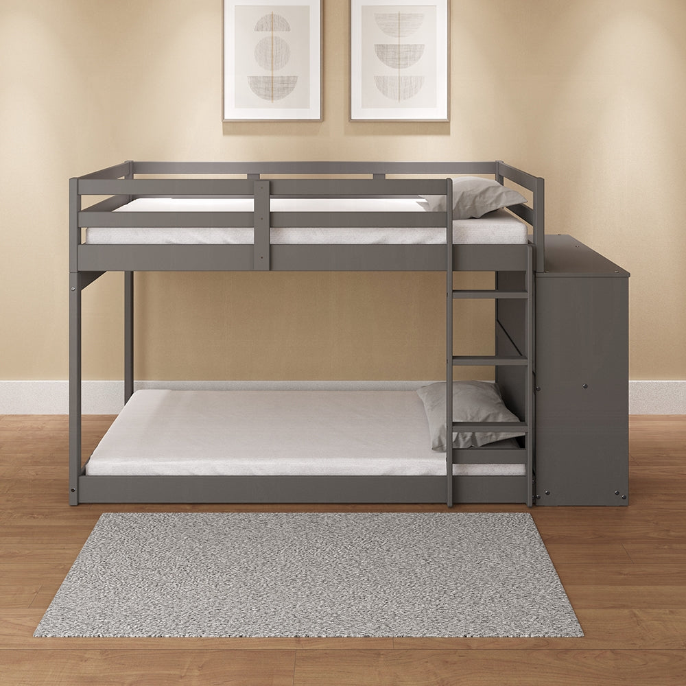 Acme BD01372 Harriet beee gaston grey finish wood twin over twin bunk bed set storage drawers and shelves