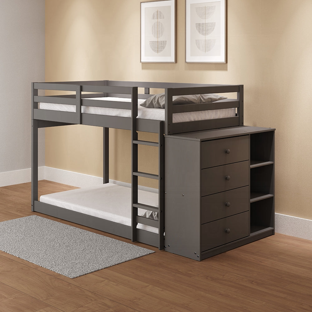 Acme BD01372 Harriet beee gaston grey finish wood twin over twin bunk bed set storage drawers and shelves