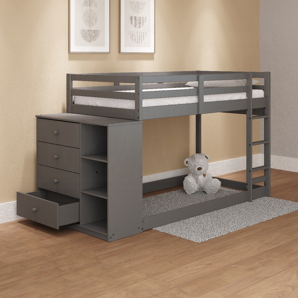 Acme BD01372 Harriet beee gaston grey finish wood twin over twin bunk bed set storage drawers and shelves
