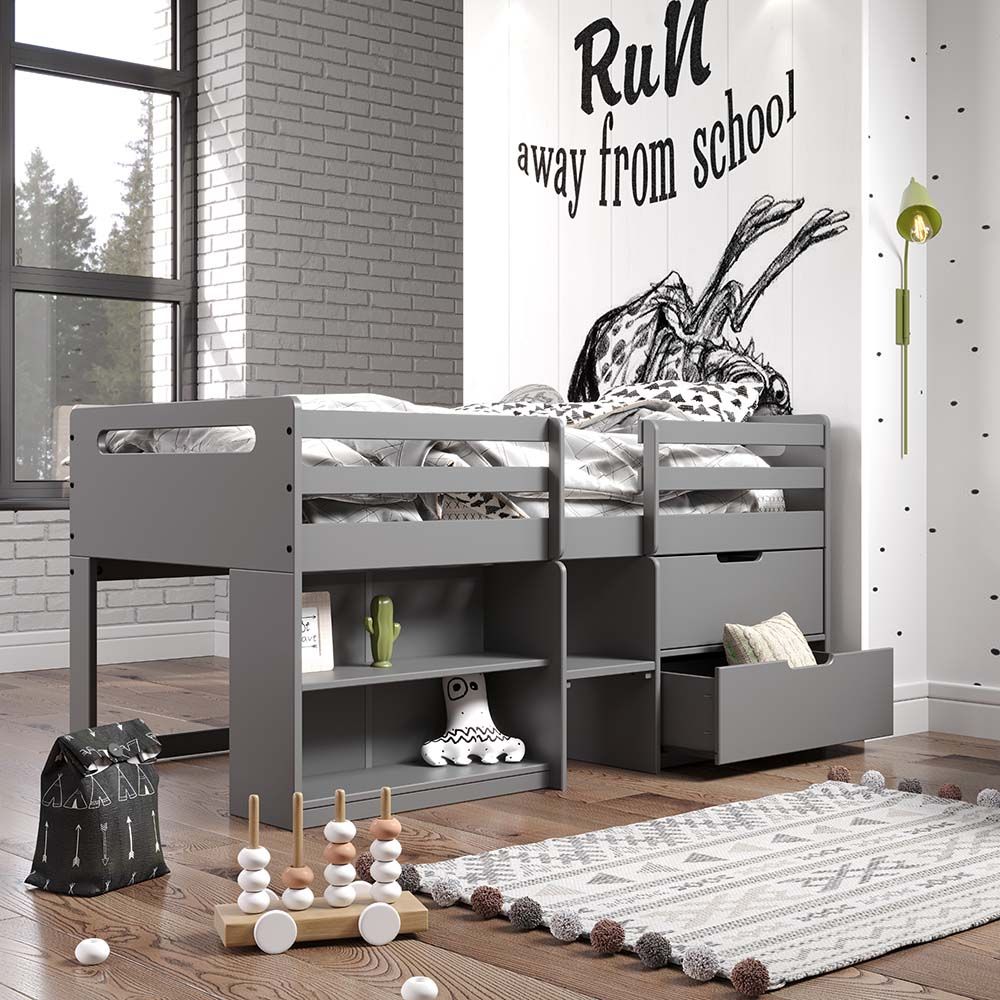 Acme BD01375 Harriet beee gaston grey finish wood twin day bed loft style set storage drawers and shelves