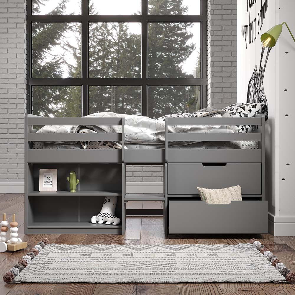 Acme BD01375 Harriet beee gaston grey finish wood twin day bed loft style set storage drawers and shelves
