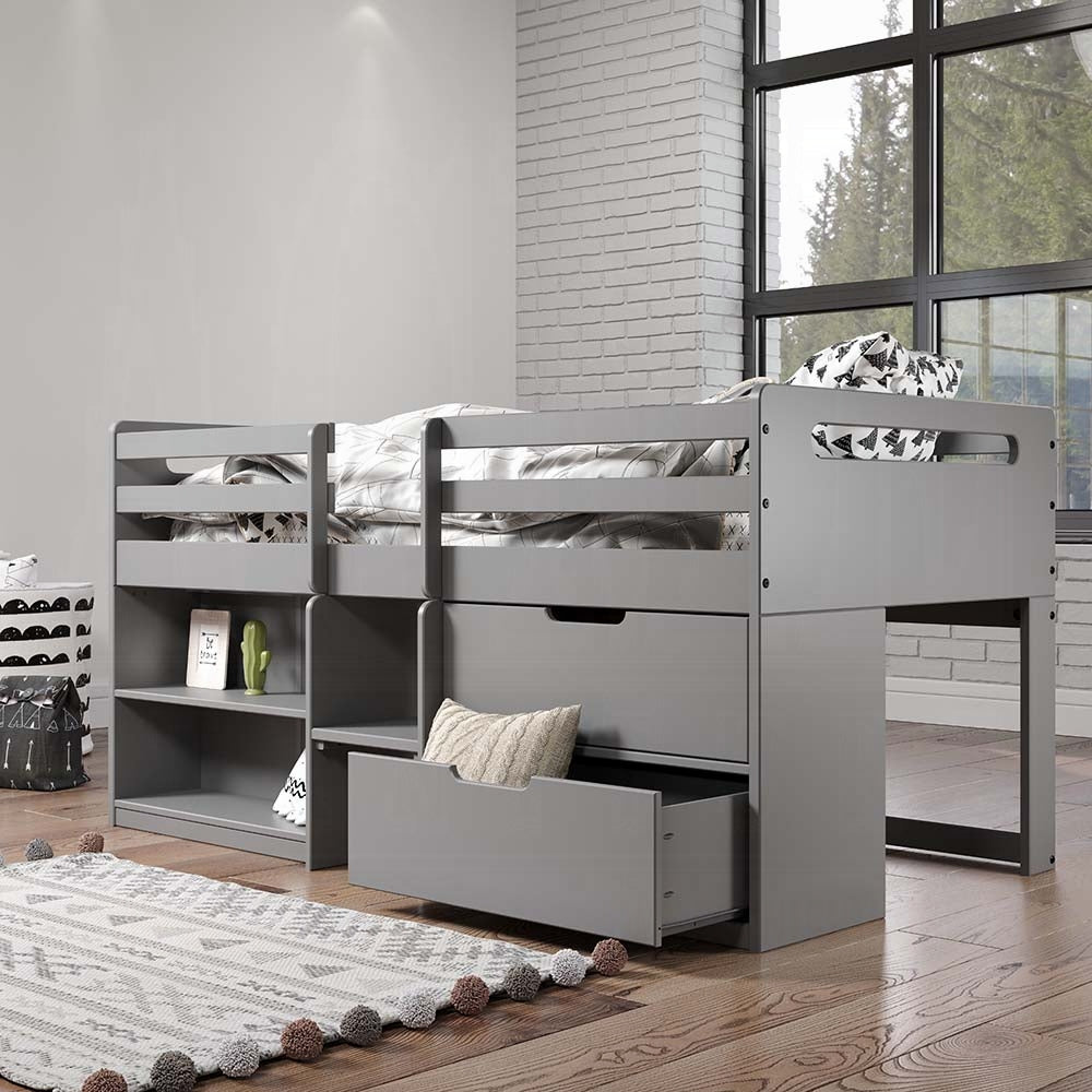 Acme BD01375 Harriet beee gaston grey finish wood twin day bed loft style set storage drawers and shelves