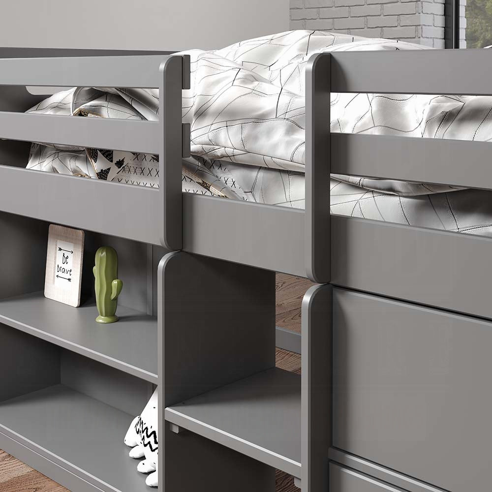 Acme BD01375 Harriet beee gaston grey finish wood twin day bed loft style set storage drawers and shelves