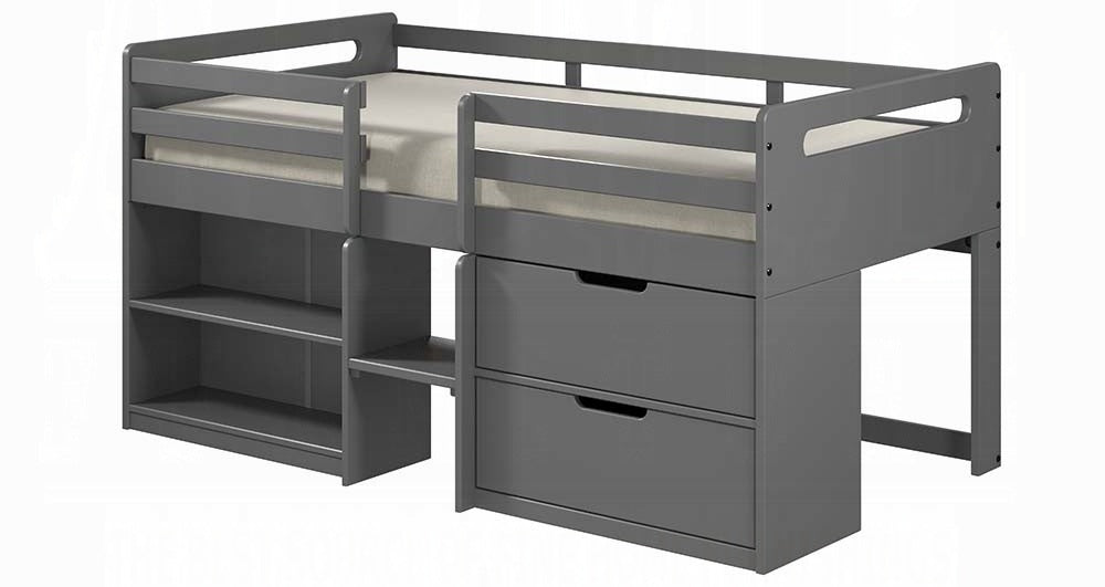 Acme BD01375 Harriet beee gaston grey finish wood twin day bed loft style set storage drawers and shelves