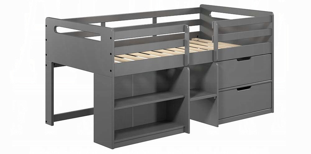 Acme BD01375 Harriet beee gaston grey finish wood twin day bed loft style set storage drawers and shelves