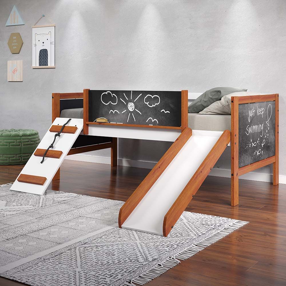Acme BD01409 Harriet beee aurea cherry oak finish wood twin day bed loft style set with slide and chalk board panels