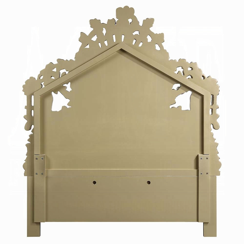 Acme BD01474EK-5PC 5 pc Bernadette gold finish wood ornately carved white faux leather tufted headboard Eastern king bedroom set