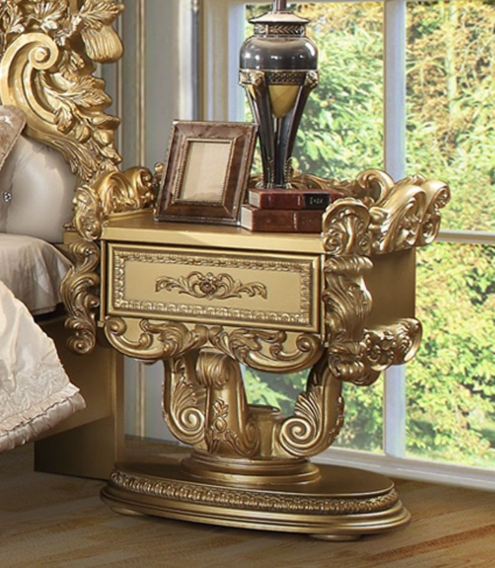 Acme BD01475 Bernadette gold finish wood ornately carved bedroom nightstand