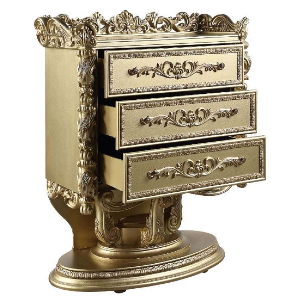 Acme BD01479 Bernadette gold finish wood ornately carved bedroom 3 drawer tall chest