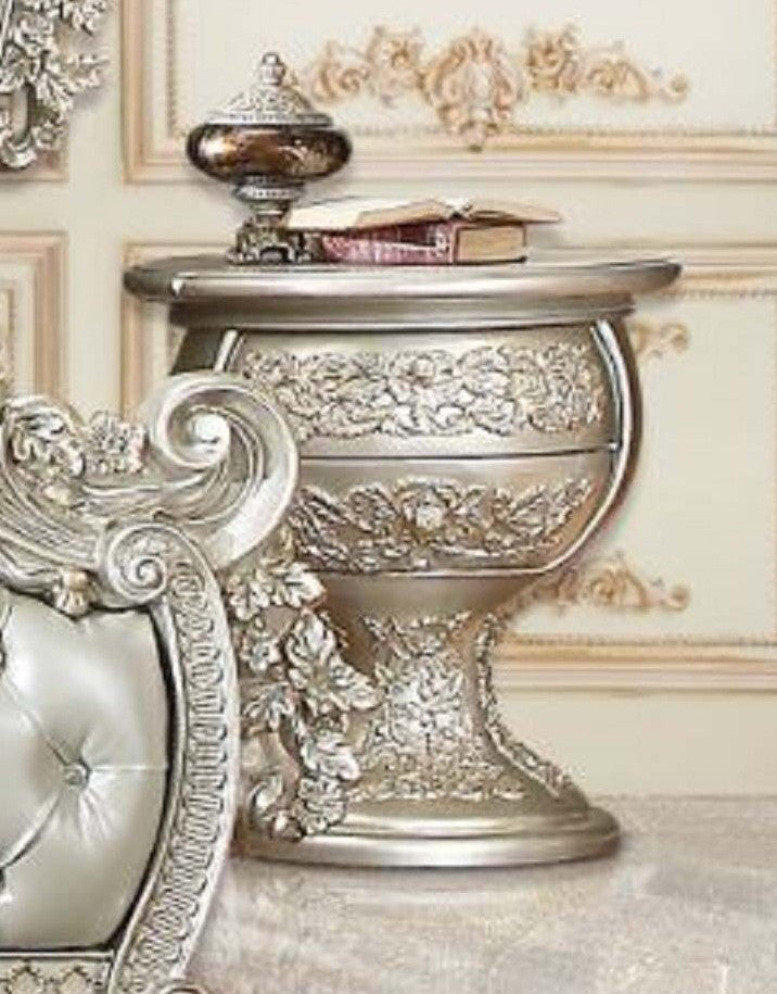 Acme BD01488 Astoria grand sandoval champagne finish wood french inspired ornate round nightstand
