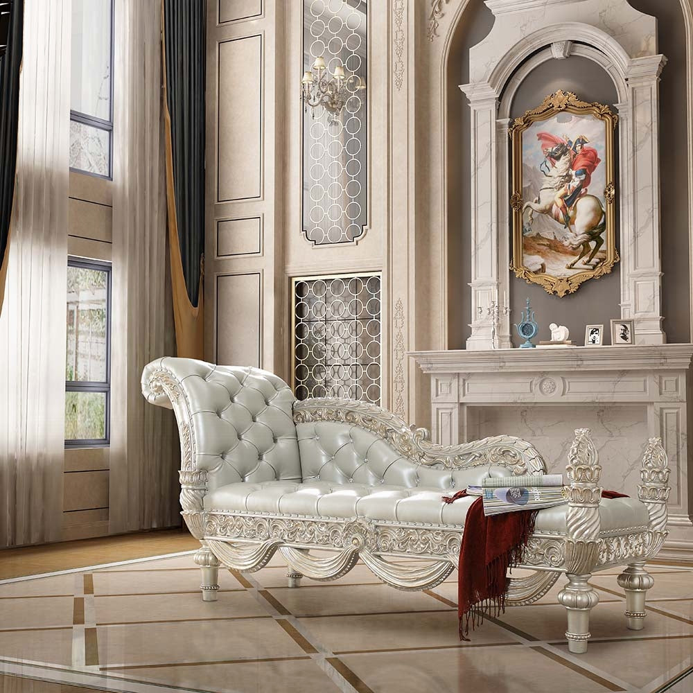Acme BD01492 Astoria grand Sandoval champagne finish wood french inspired ornate beige faux leather bedroom entry hall bench