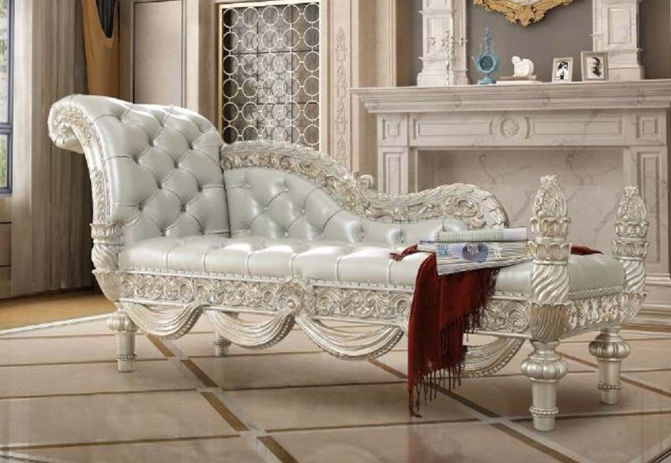 Acme BD01492 Astoria grand Sandoval champagne finish wood french inspired ornate beige faux leather bedroom entry hall bench