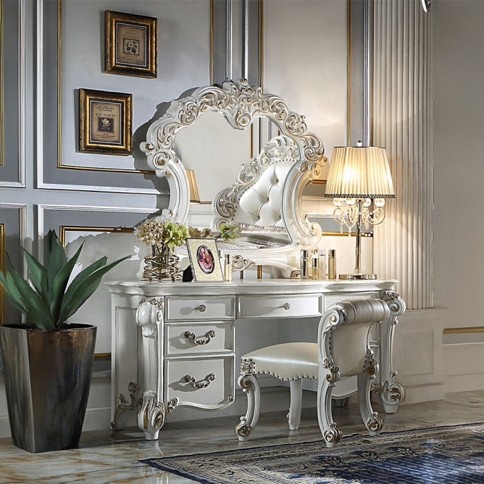 Acme BD01507-08-1341 3 pc Vendome antique pearl finish wood bedroom make up vanity set