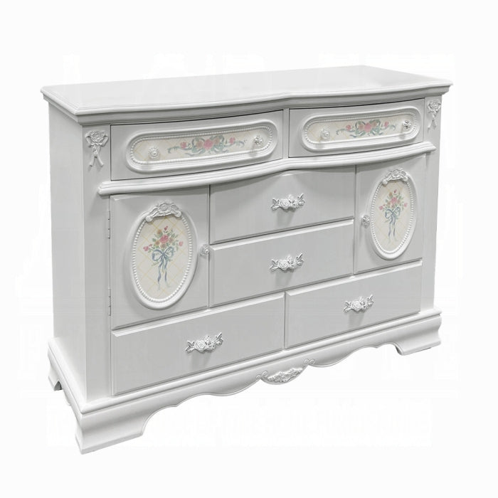 Acme BD01641  Flora white finish wood floral motif design 6 drawer dresser