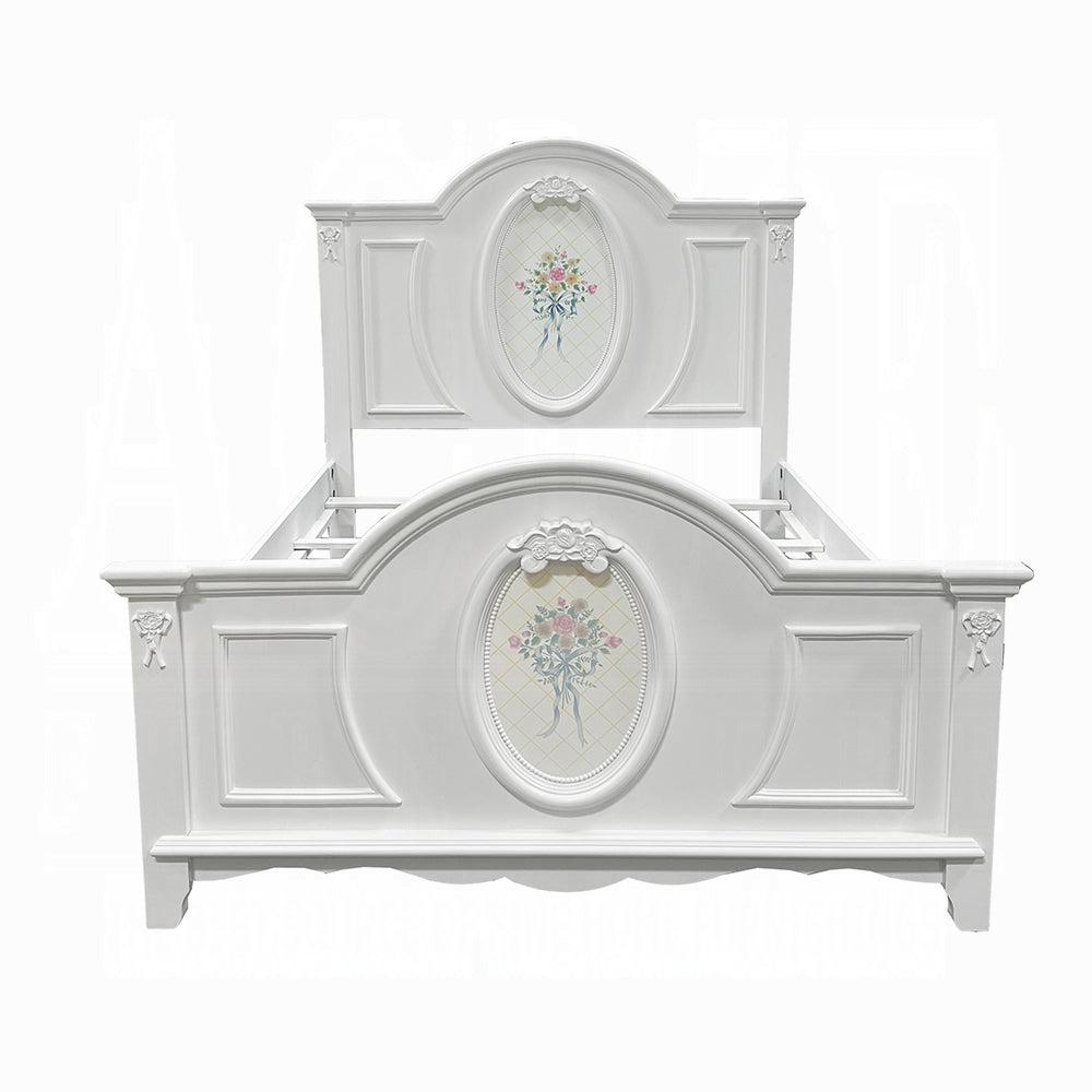 Acme BD01645T  Flora white finish wood floral motif design oval paneled twin bed