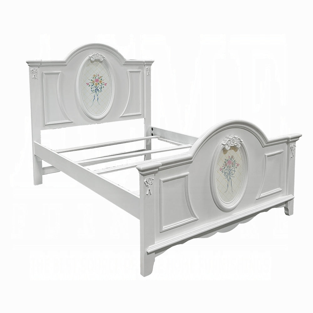 Acme BD01645T  Flora white finish wood floral motif design oval paneled twin bed