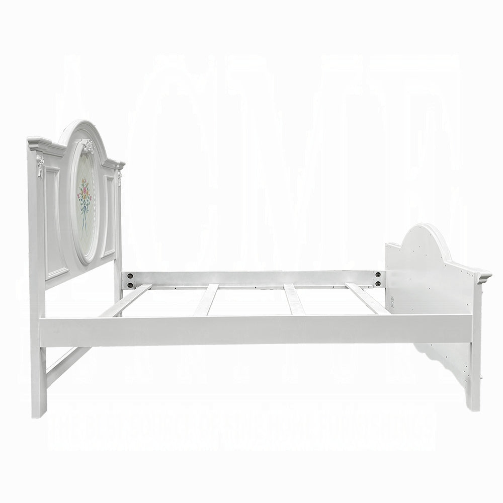 Acme BD01645T  Flora white finish wood floral motif design oval paneled twin bed