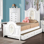Acme BD01645T  Flora white finish wood floral motif design oval paneled twin bed