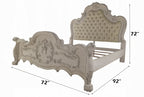 Acme BD01682Q-4PC 4 pc dresden bone white finish wood ornate queen bedroom set faux leather tufted upholstery