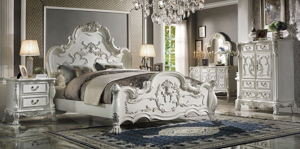 Acme BD01708Q-4PC 4 pc dresden bone white finish wood ornate queen bedroom set ornate accents headboard