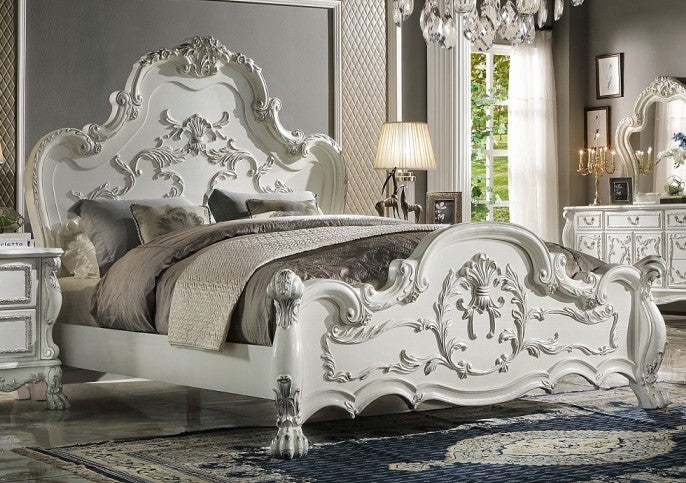 Acme BD01708Q-4PC 4 pc dresden bone white finish wood ornate queen bedroom set ornate accents headboard