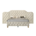 Acme BD01778Q Ranallo beige linen like tufted fabric queen bed tufted wide headboard with side panels