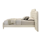 Acme BD01778Q Ranallo beige linen like tufted fabric queen bed tufted wide headboard with side panels