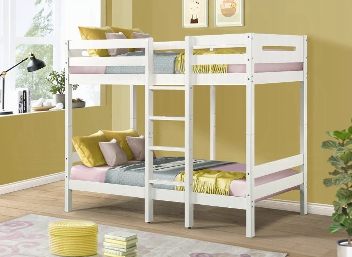 Acme BD01864 Tesin white finish wood twin over twin bunk bed with front ladder