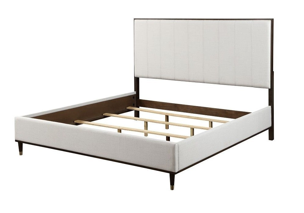 Acme BD02027Q Carena white and brown two tone finish wood and light grey fabric padded queen bed