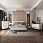 Acme BD02027Q-4PC 4 pc Carena white and brown two tone finish wood and light grey fabric padded queen bedroom set