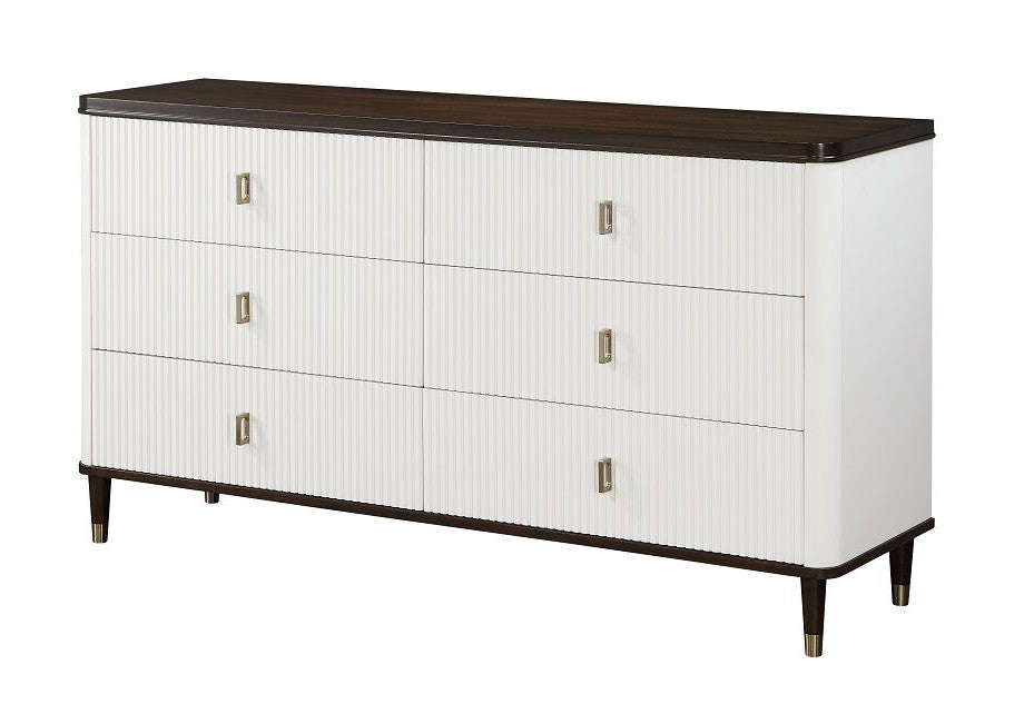 Acme BD02030 Carena white and brown two tone finish wood 6 drawer dresser with jewelry tray