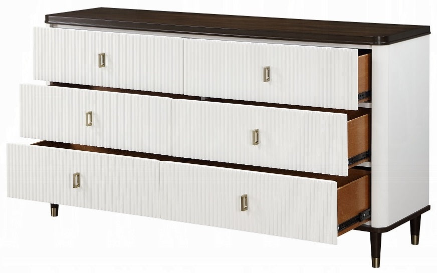 Acme BD02027Q-4PC 4 pc Carena white and brown two tone finish wood and light grey fabric padded queen bedroom set