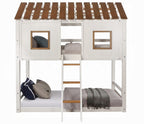 Acme BD02051 Inara white and rustic oak finish wood twin over twin playhouse style bunk bed set