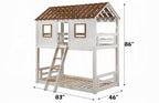 Acme BD02051 Inara white and rustic oak finish wood twin over twin playhouse style bunk bed set
